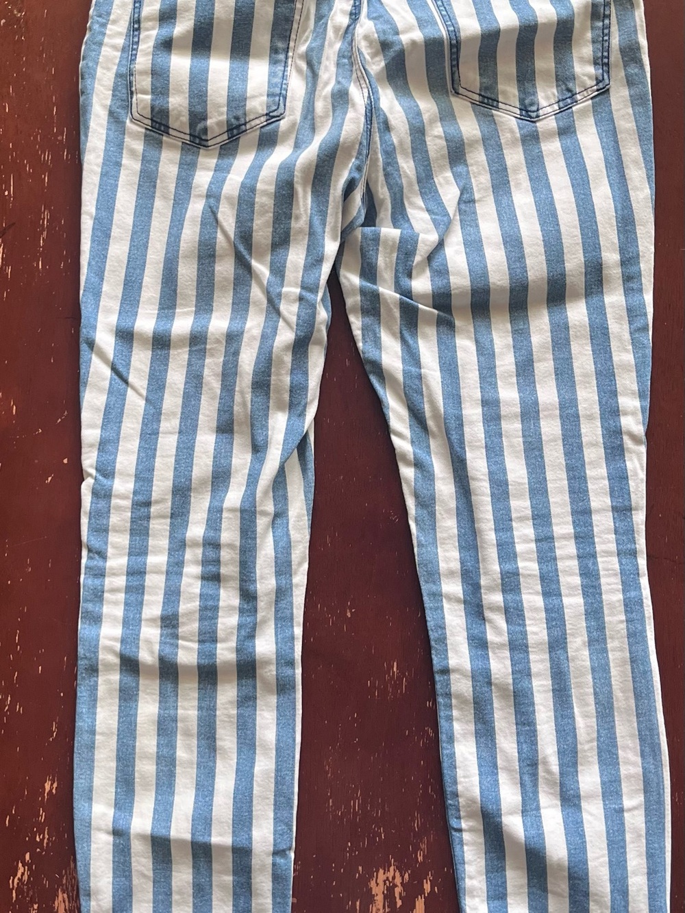 J Brand Blue and White Vertical Stripe Skinny Jeans